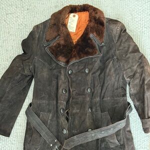 Women’s Vintage Brown Suede Coat with Fur Collar
